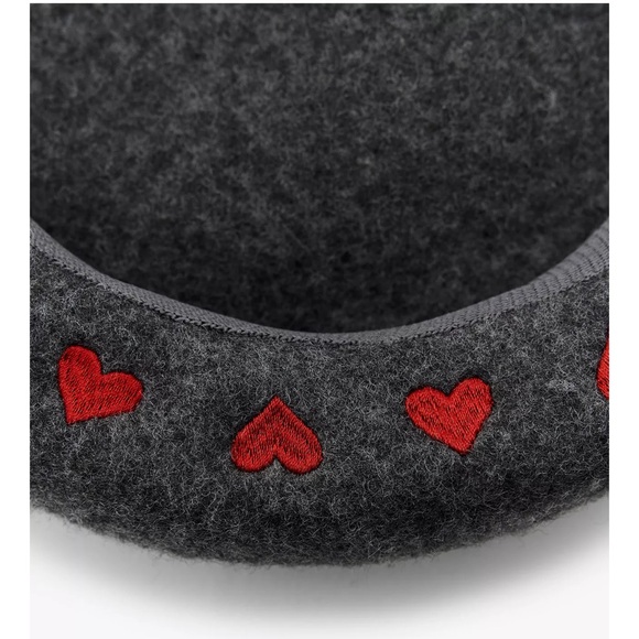 Zara 100% Wool Heart Beret Grey NWT main image 4